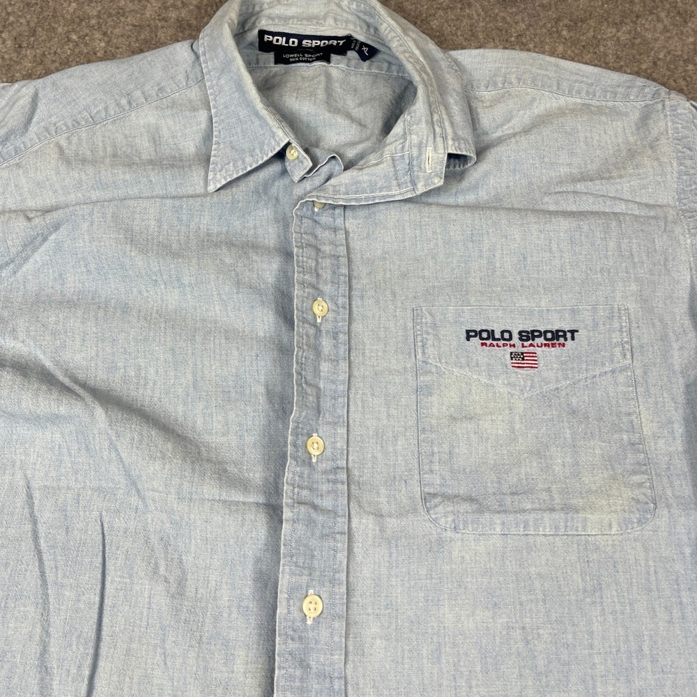 VTG Polo Sport Ralph Lauren Shirt Men XL Blue Cotton Lowell Chambray Button Down